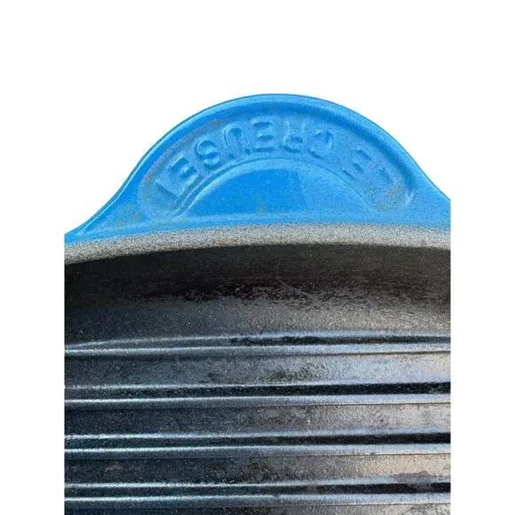 Le Crueset #26 BLUE ENAMELED CAST IRON GRILL PAN SKILLET FRANCE. - Picture 3 of 6